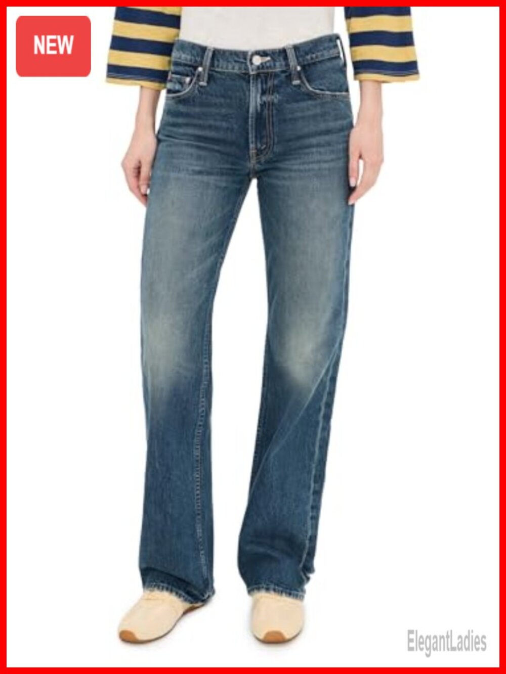 Mid Rise Straight Leg Jeans Button Fly 5-Pocket Denim